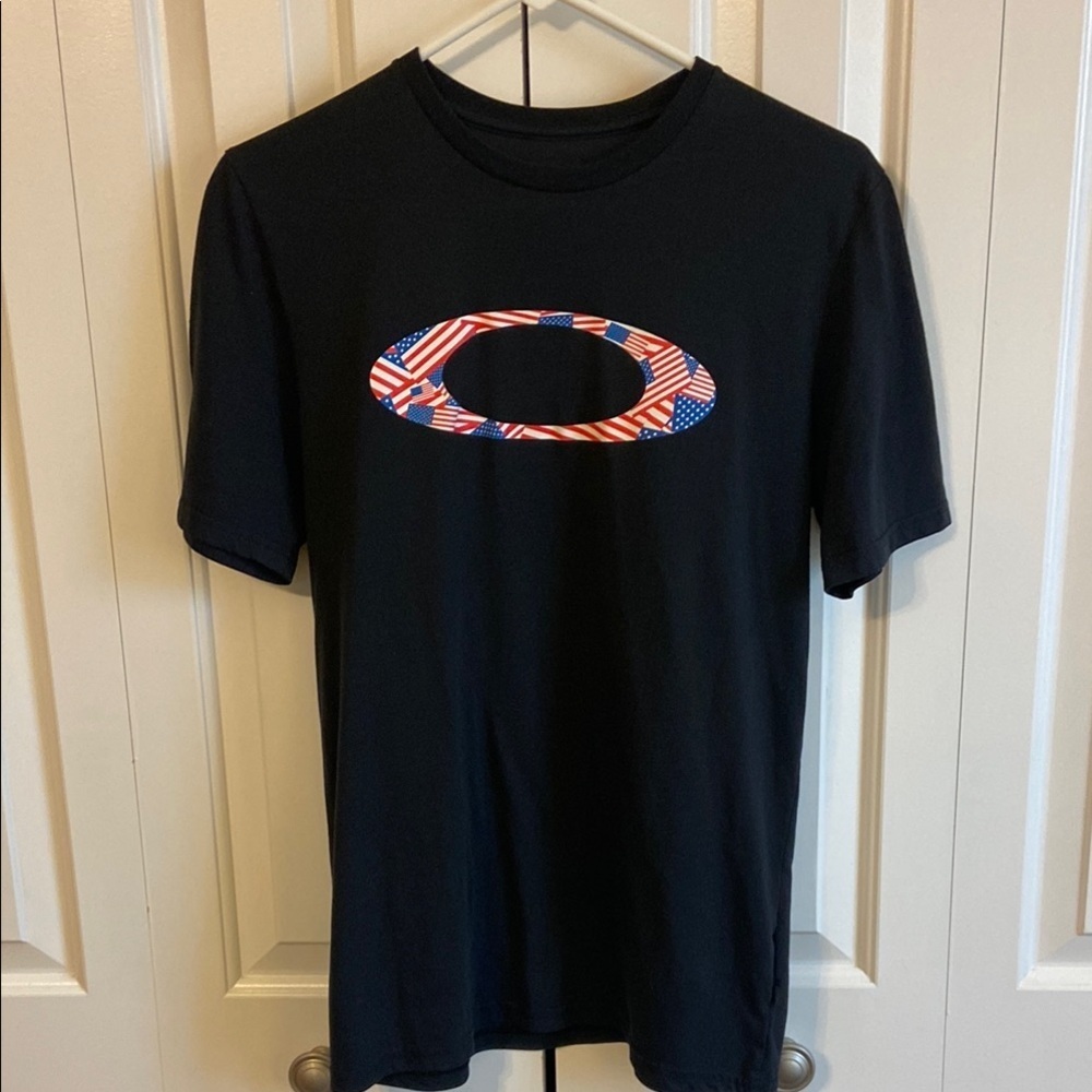 Oakley Men's Black Tee with Flag Logo